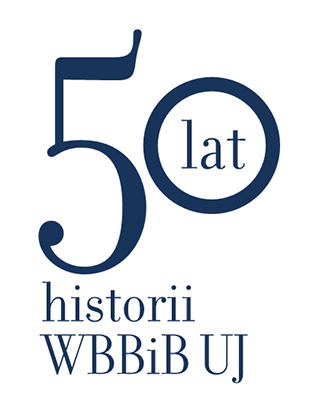 Logo obchodów Jubileuszowych: napis 50 lat historii WBBiB